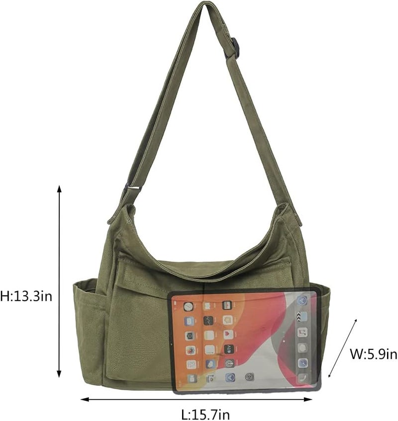 PRAGARI Canvas Crossbody Bag Messenger Cute Bag with Pins and Pendant for Women Girls Casual Shoulder Aesthetic School bag - Image 5
